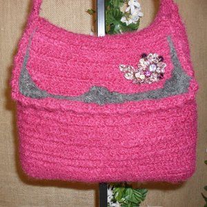 Fuschia & Silver Grey Felted Brooch Bag
